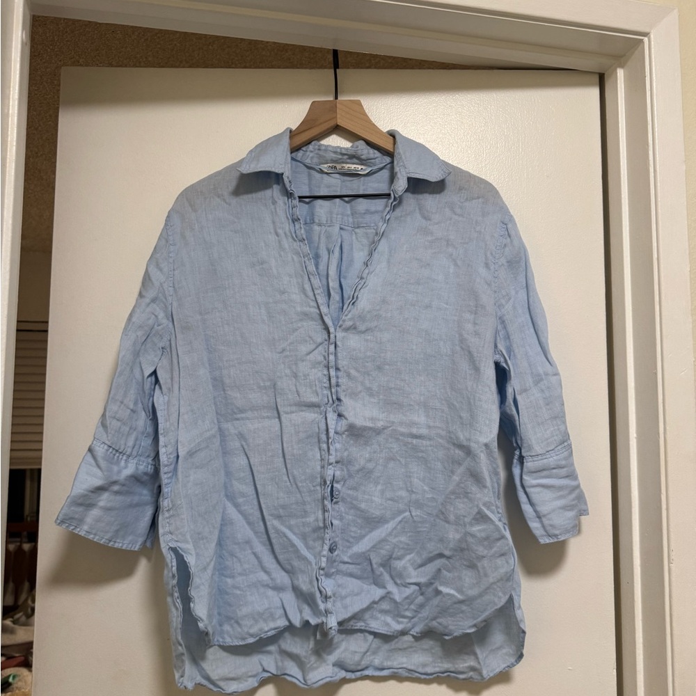 Zara | Light Blue Women's Linen Shirt